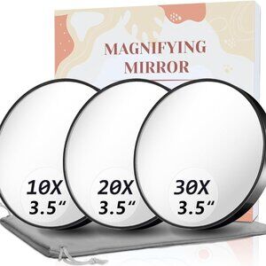 Magnifying Mirror, 10X & 20X & 30X Set, Magnified Mirrors 3.5" with Two Suction